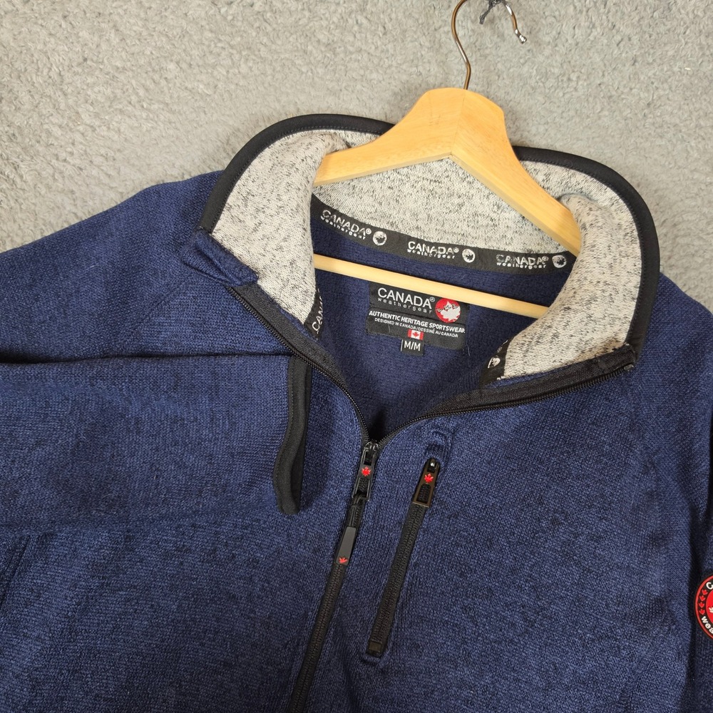 Canada Weathergear Full Zip Fleece Jacket Mens Medium Blue Outdoor Mock Neck